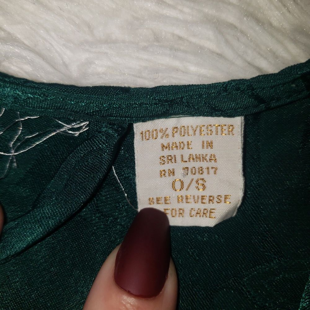 Vtg Victoria's Secret OS Gold Label Jacquard Kimono Bath Robe Green Satin Short - Picture 9 of 9